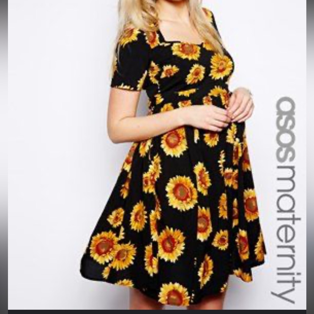 ASOS Maternity Black Sunflower Mini Dress - Picture 2 of 10